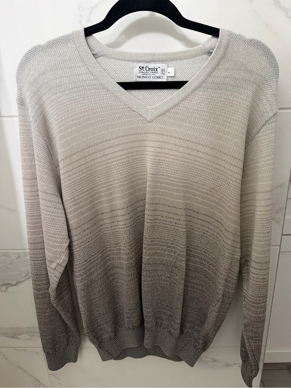 St. Croix Mondo Uomo Men's V-Neck Sweater in Light Gray Ombre